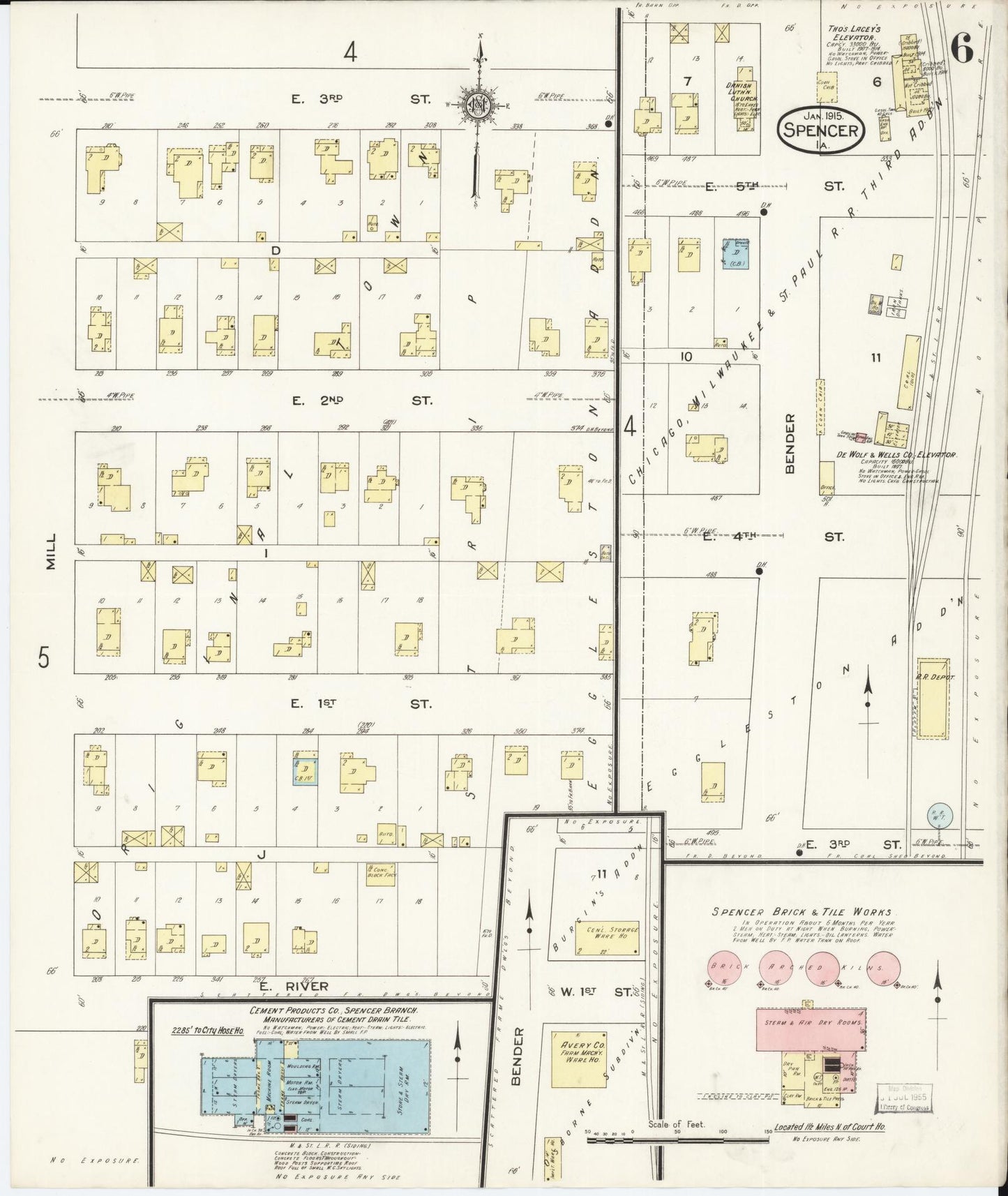 Sanborn Fire Insurance Map from Spencer, Clay County, Iowa (1915), Sheet #0006 - Historic Sanborn Fire Insurance Map Print, vintage old map wall art