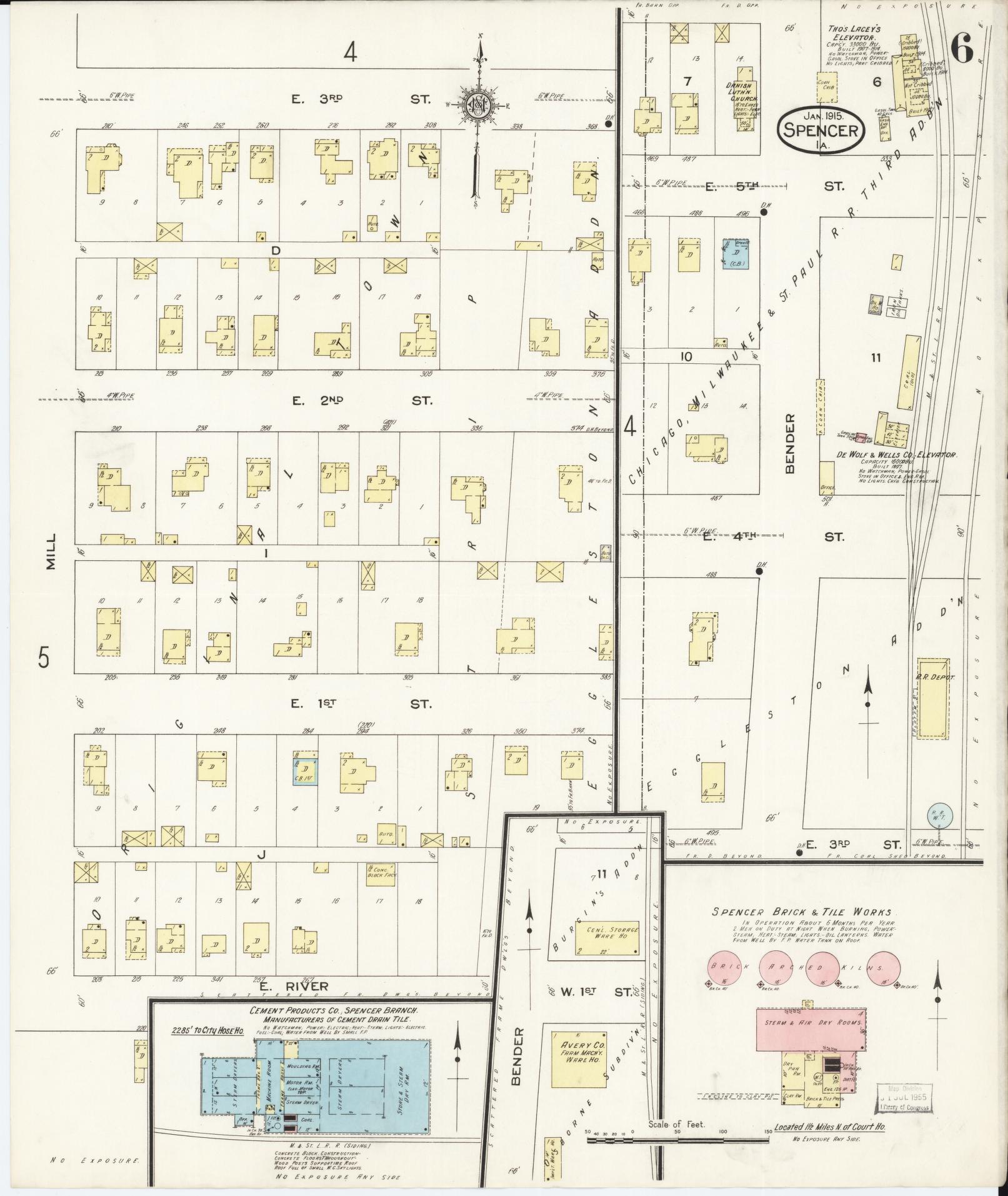 Sanborn Fire Insurance Map from Spencer, Clay County, Iowa (1915), Sheet #0006 - Historic Sanborn Fire Insurance Map Print, vintage old map wall art