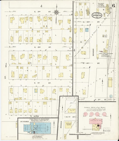 Sanborn Fire Insurance Map from Spencer, Clay County, Iowa (1915), Sheet #0006 - Historic Sanborn Fire Insurance Map Print, vintage old map wall art