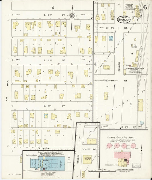 Sanborn Fire Insurance Map from Spencer, Clay County, Iowa (1915), Sheet #0006 - Historic Sanborn Fire Insurance Map Print, vintage old map wall art