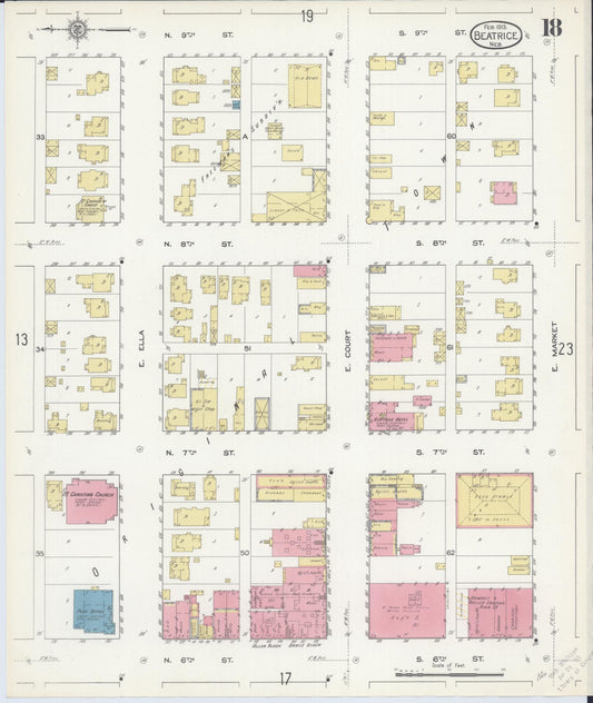 Sanborn Fire Insurance Map from Beatrice, Gage County, Nebraska (1913), Sheet #0018 - Historic Sanborn Fire Insurance Map Print, vintage old map wall art, antique decor, genealogy gift, Nebraska Nebraska map