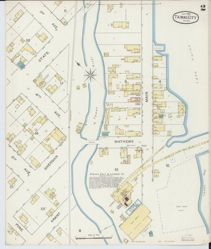 Sanborn Fire Insurance Map from East Tawas, Iosco County, Michigan (1893), Sheet #0002 - Historic Sanborn Fire Insurance Map Print, vintage old map wall art, antique decor, genealogy gift, Michigan Michigan map
