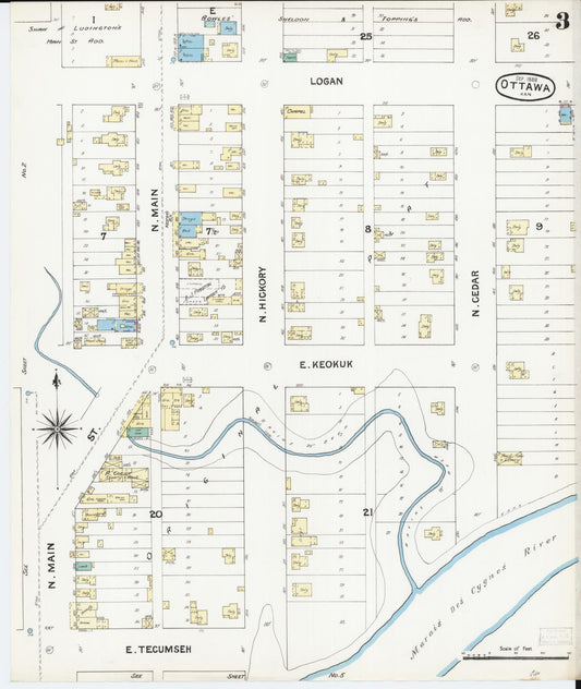 Sanborn Fire Insurance Map from Ottawa, Franklin County, Kansas (1888), Sheet #0003 - Historic Sanborn Fire Insurance Map Print, vintage old map wall art, antique decor, genealogy gift, Kansas Kansas map