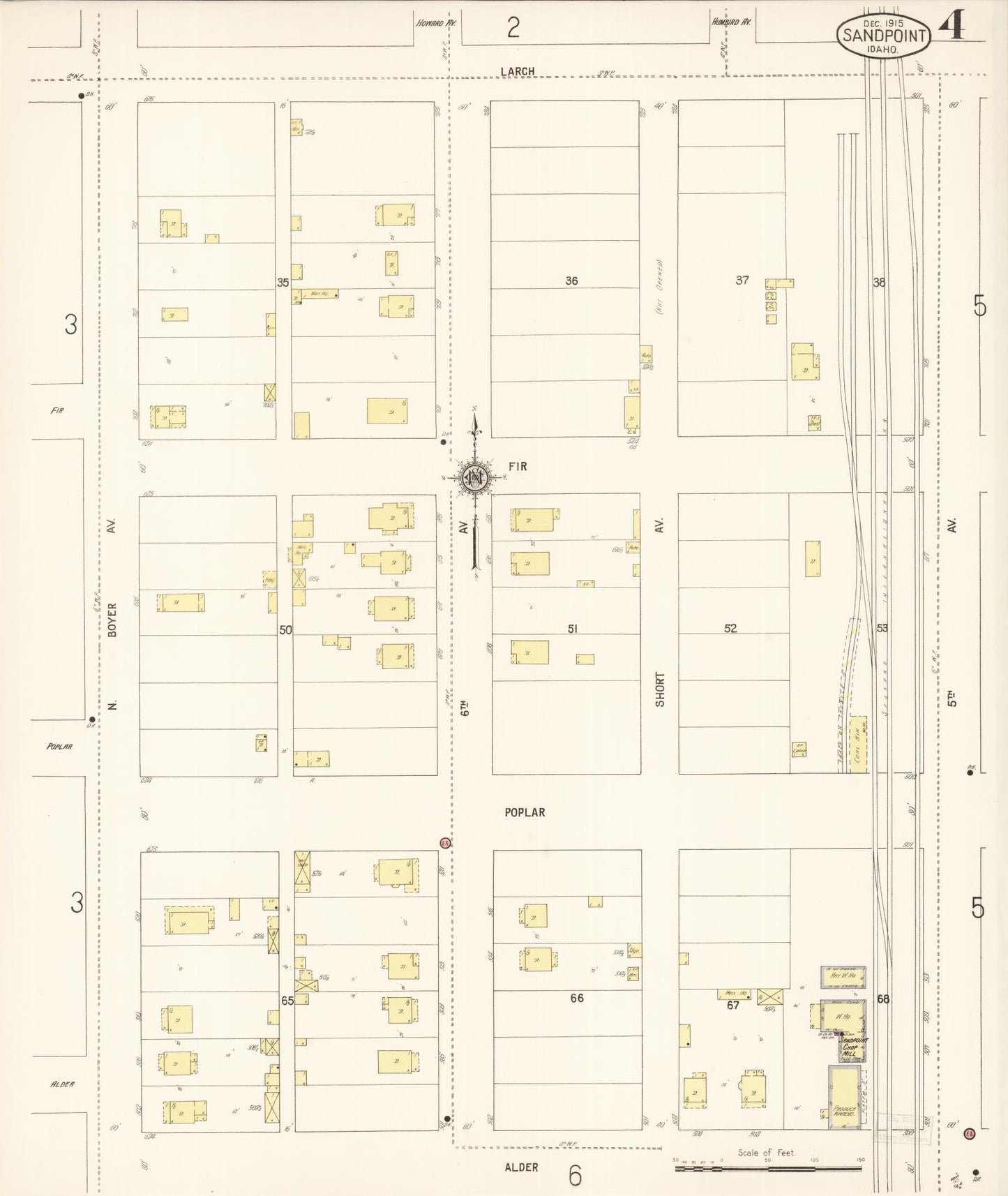 Sanborn Fire Insurance Map from Sandpoint, Bonner County, Idaho (1915), Sheet #0004 - Complete Map Set gallery image, historic Sanborn map, vintage wall art, Idaho Idaho