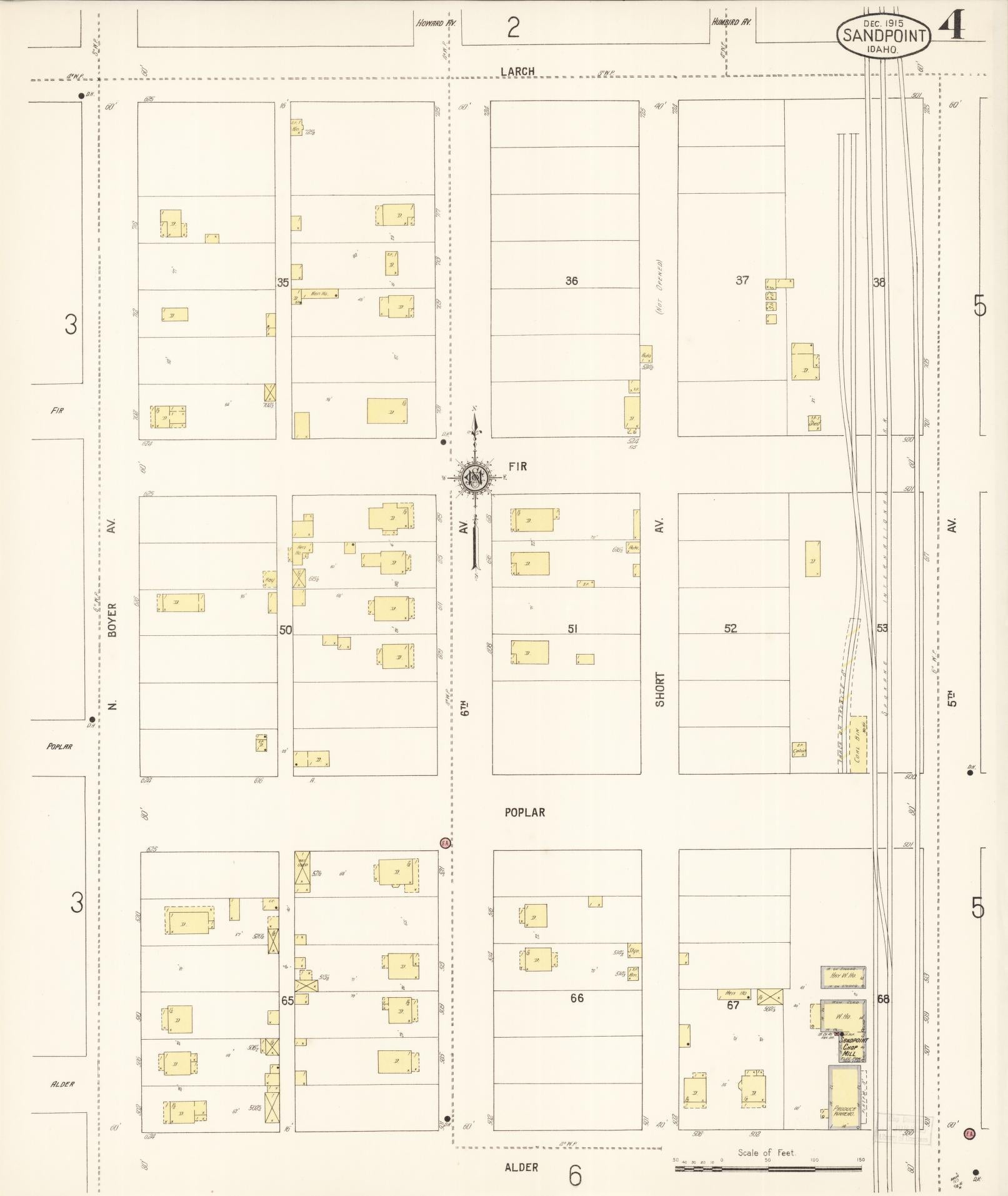 Sanborn Fire Insurance Map from Sandpoint, Bonner County, Idaho (1915), Sheet #0004 - Complete Map Set gallery image, historic Sanborn map, vintage wall art, Idaho Idaho