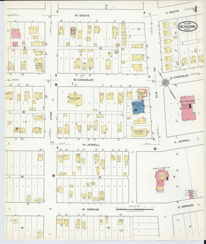 Sanborn Fire Insurance Map from Munising, Alger County, Michigan (1917), Sheet #0004 - Historic Sanborn Fire Insurance Map Print, vintage old map wall art, antique decor, genealogy gift, Michigan Michigan map