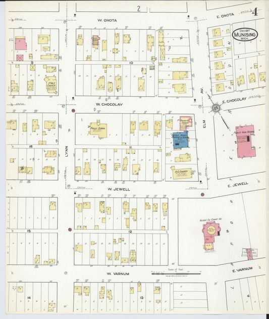 Sanborn Fire Insurance Map from Munising, Alger County, Michigan (1917), Sheet #0004 - Historic Sanborn Fire Insurance Map Print, vintage old map wall art, antique decor, genealogy gift, Michigan Michigan map