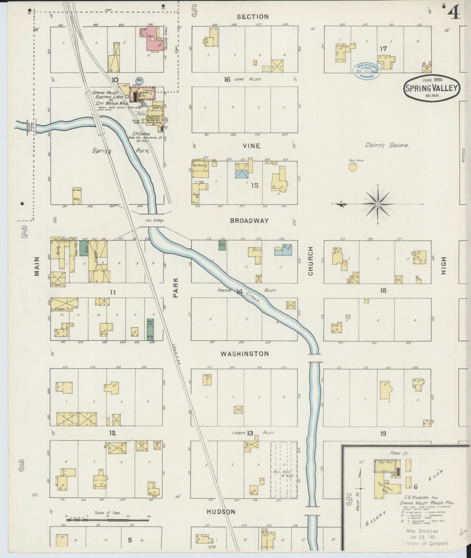 Sanborn Fire Insurance Map from Spring Valley, Fillmore County, Minnesota (1894), Sheet #0004 - Historic Sanborn Fire Insurance Map Print, vintage old map wall art, antique decor, genealogy gift, Minnesota Minnesota map