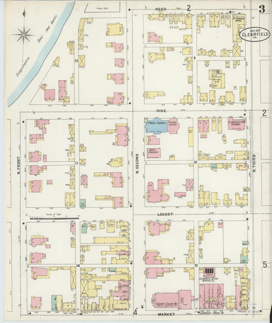 Sanborn Fire Insurance Map from Clearfield, Clearfield County, Pennsylvania (1897), Sheet #0003 - Historic Sanborn Fire Insurance Map Print, vintage old map wall art, antique decor, genealogy gift, Pennsylvania Pennsylvania map