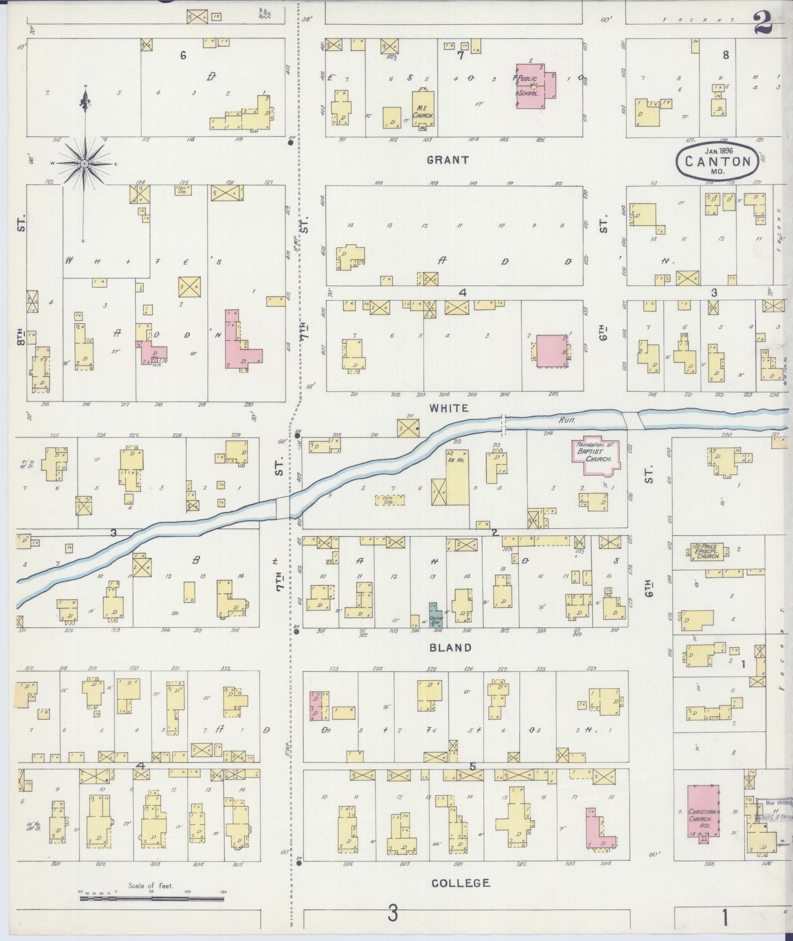 Sanborn Fire Insurance Map from Canton, Lewis County, Missouri (1896), Sheet #0002 - Complete Map Set gallery image, historic Sanborn map, vintage wall art, Missouri Missouri