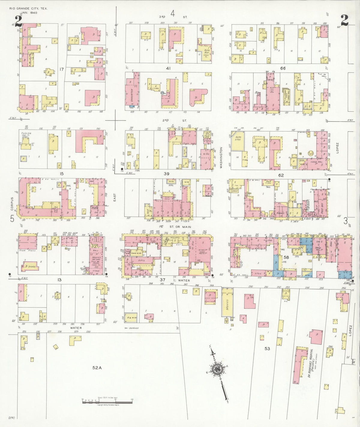 Sanborn Fire Insurance Map from Rio Grande City, Starr County, Texas (1940), Sheet #0002 - Complete Map Set gallery image, historic Sanborn map, vintage wall art, Texas Texas