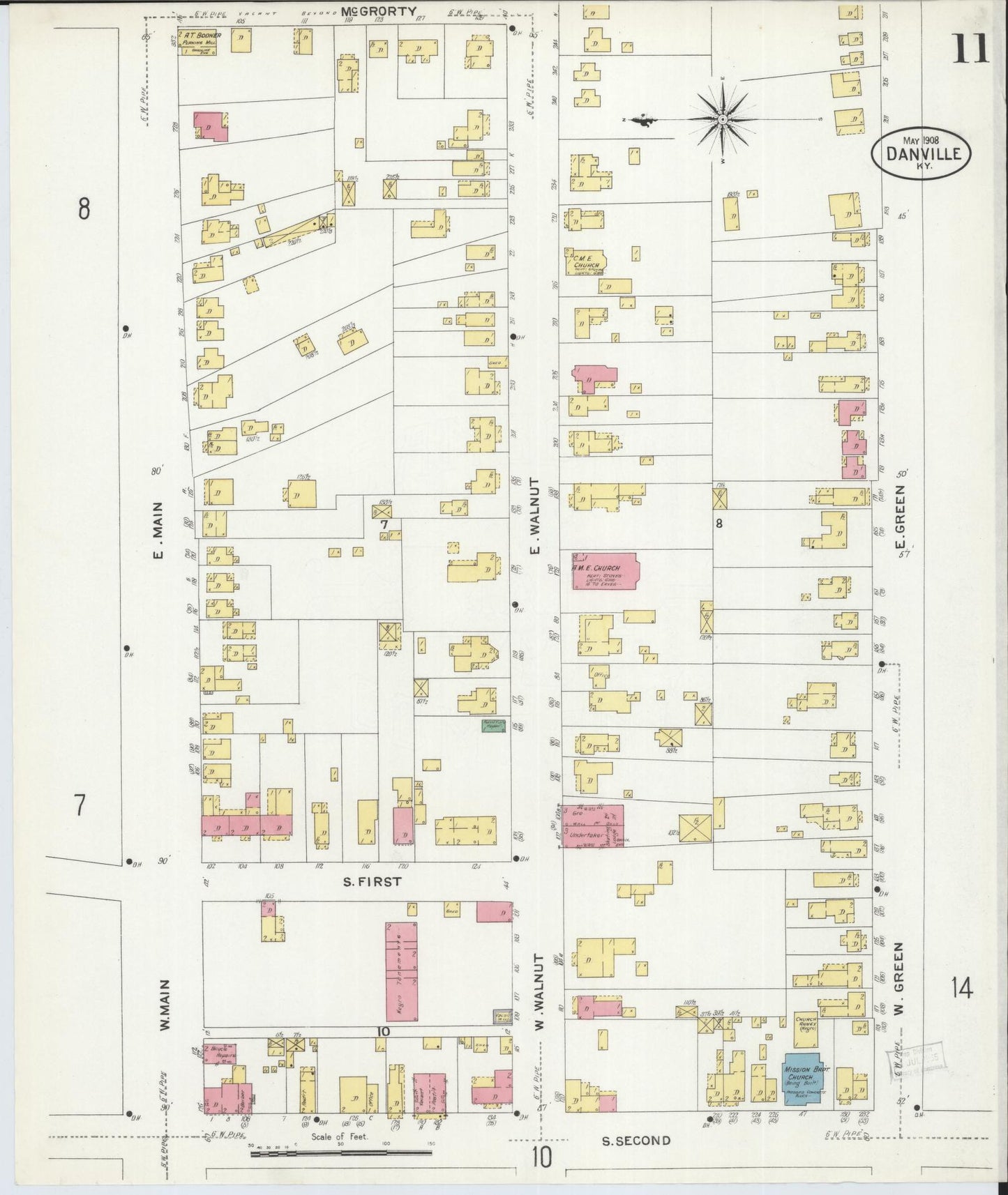 Sanborn Fire Insurance Map from Danville, Boyle County, Kentucky (1908), Sheet #0011 - Complete Map Set gallery image, historic Sanborn map, vintage wall art, Kentucky Kentucky