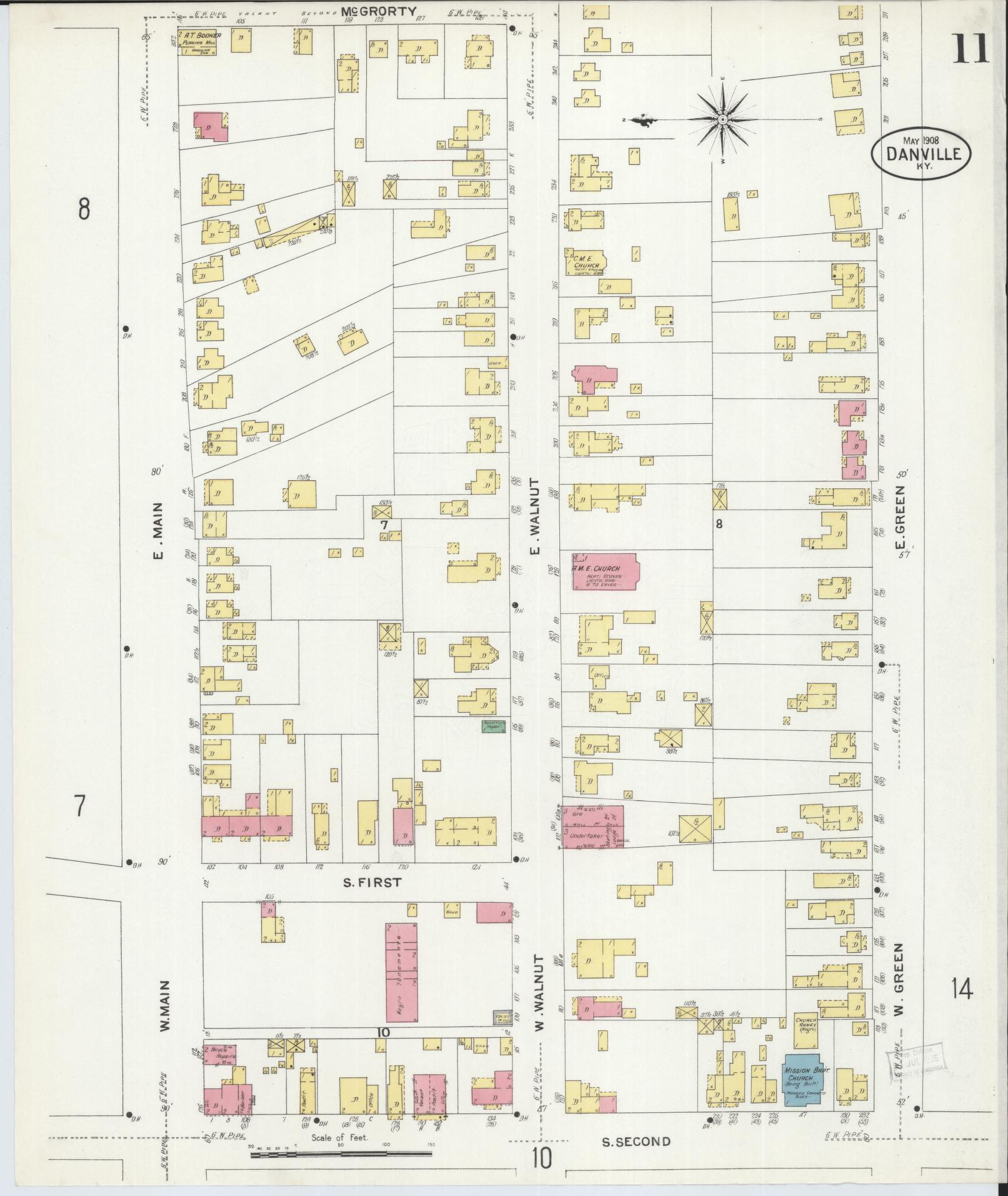 Sanborn Fire Insurance Map from Danville, Boyle County, Kentucky (1908), Sheet #0011 - Complete Map Set gallery image, historic Sanborn map, vintage wall art, Kentucky Kentucky