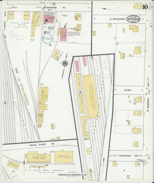 Sanborn Fire Insurance Map from McComb, Pike County, Mississippi (1918), Sheet #0010 - Historic Sanborn Fire Insurance Map Print, vintage old map wall art, antique decor, genealogy gift, Mississippi Mississippi map