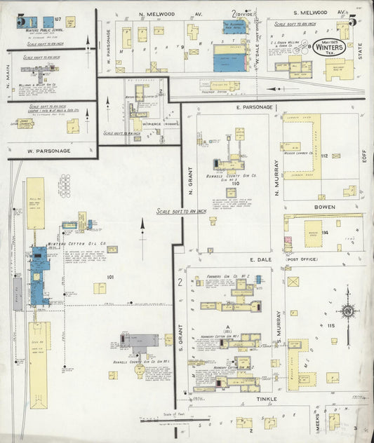 Sanborn Fire Insurance Map from Winters, Runnels County, Texas (1925), Sheet #0005 - Historic Sanborn Fire Insurance Map Print, vintage old map wall art, antique decor, genealogy gift, Texas Texas map
