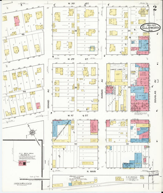 Sanborn Fire Insurance Map from Ellsworth, Ellsworth County, Kansas (1920), Sheet #0002 - Historic Sanborn Fire Insurance Map Print, vintage old map wall art, antique decor, genealogy gift, Kansas Kansas map
