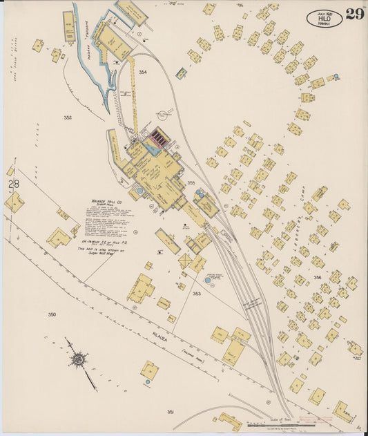 Sanborn Fire Insurance Map from Hilo, Hawaii County, Hawaii (1921), Sheet #0029 - Historic Sanborn Fire Insurance Map Print, vintage old map wall art