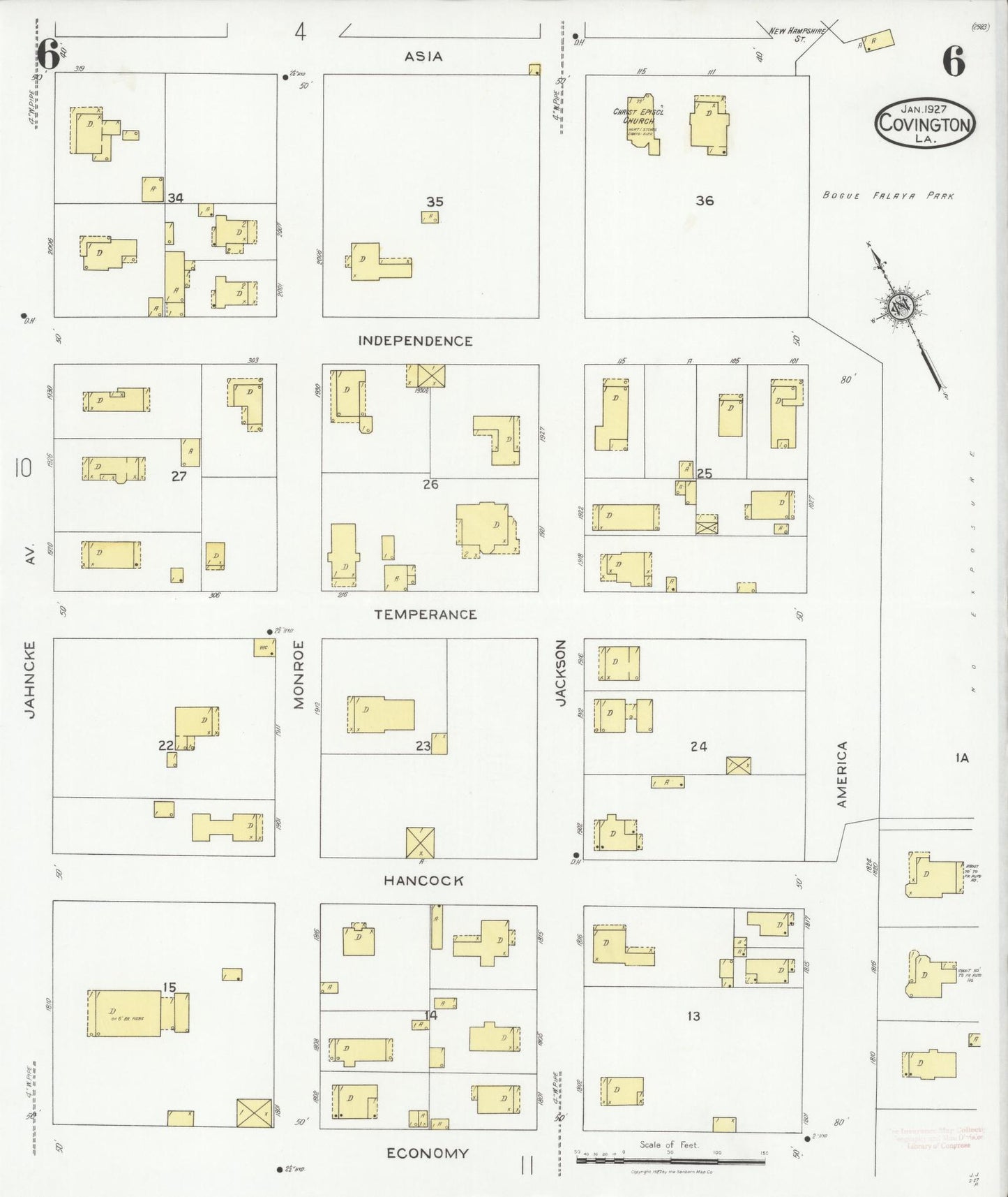 Sanborn Fire Insurance Map from Covington, Saint Tammany Parish, Louisiana (1927), Sheet #0006 - Complete Map Set gallery image, historic Sanborn map, vintage wall art, Louisiana Louisiana