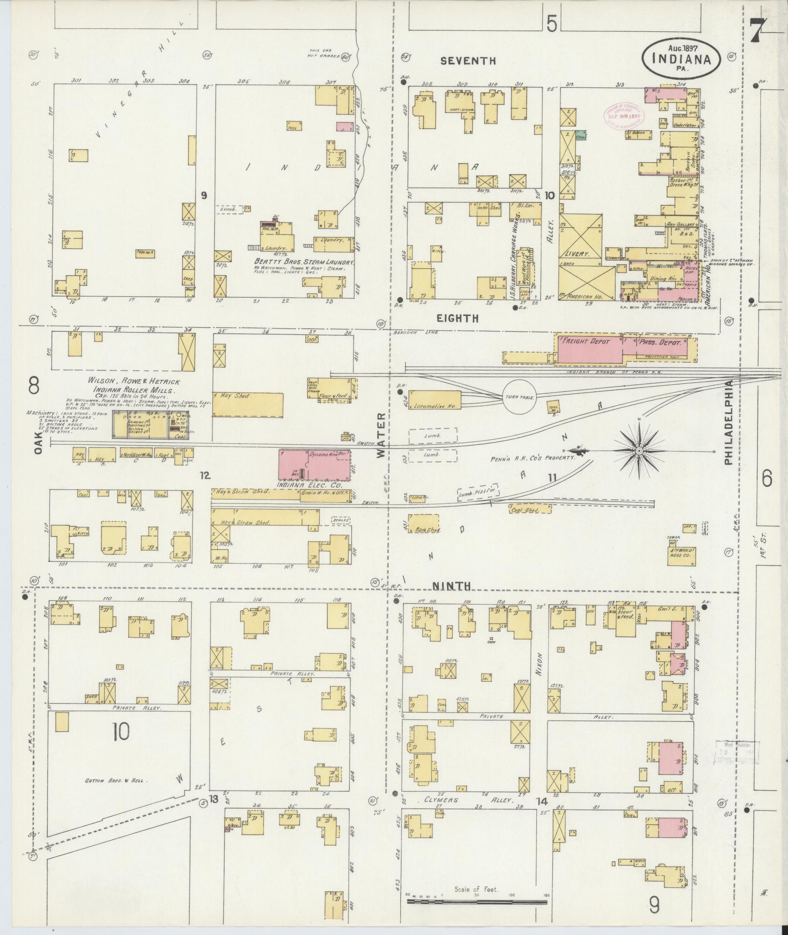 Sanborn Fire Insurance Map from Indiana, Indiana County, Pennsylvania (1888), Sheet #0007 - Historic Sanborn Fire Insurance Map Print, vintage old map wall art, antique decor, genealogy gift, Pennsylvania Pennsylvania map