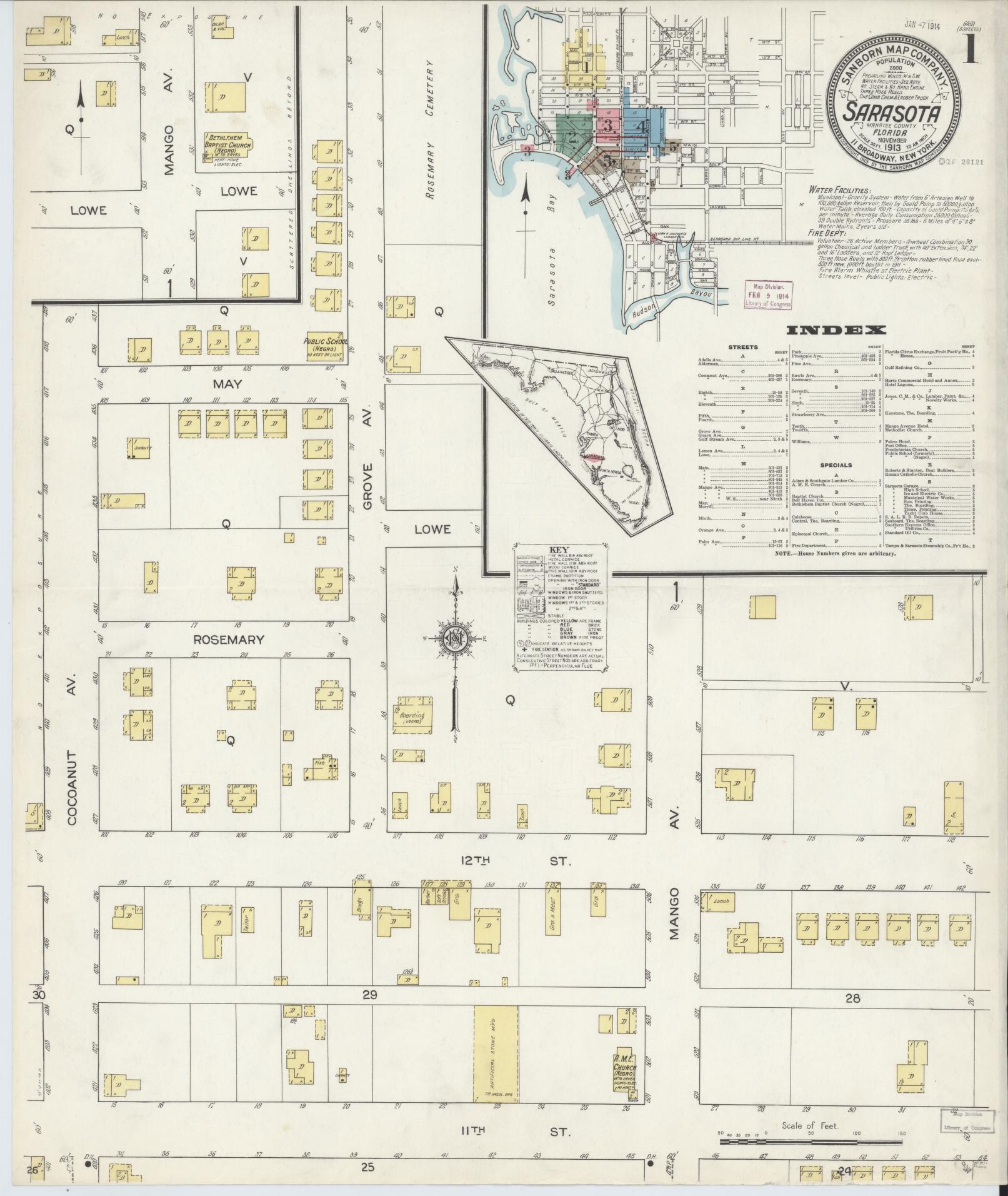 Sanborn Fire Insurance Map from Sarasota, Sarasota County, Florida. (1913) – Historic Sanborn Fire Insurance Map Print