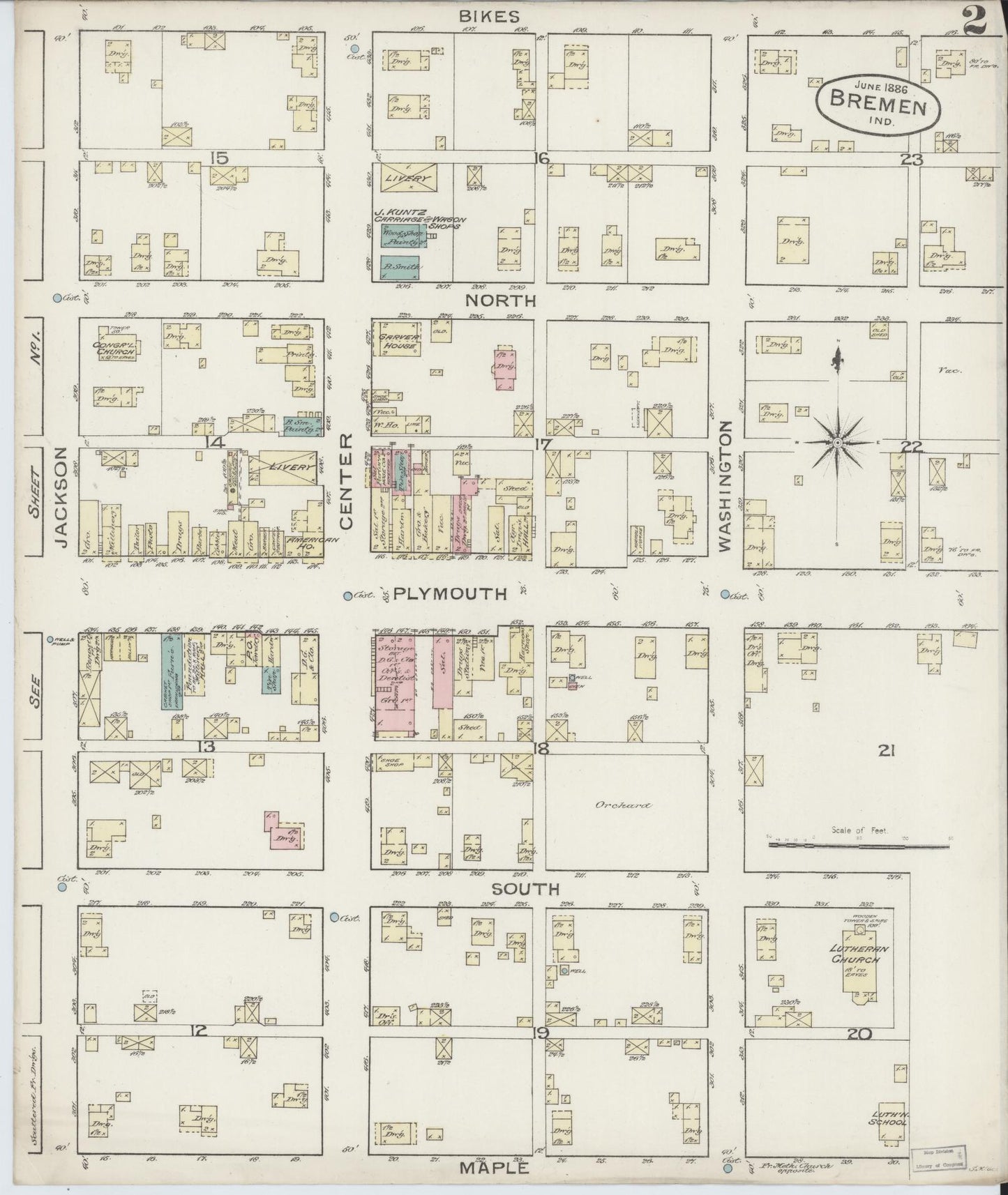 Sanborn Fire Insurance Map from Bremen, Marshall County, Indiana (1886), Sheet #0002 - Complete Map Set gallery image, historic Sanborn map, vintage wall art, Indiana Indiana