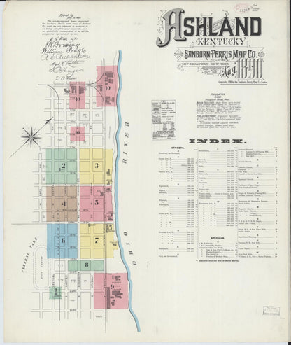 Sanborn Fire Insurance Map from Ashland, Boyd County, Kentucky (1890), Sheet #0001 - Complete Map Set gallery image, historic Sanborn map, vintage wall art, Kentucky Kentucky