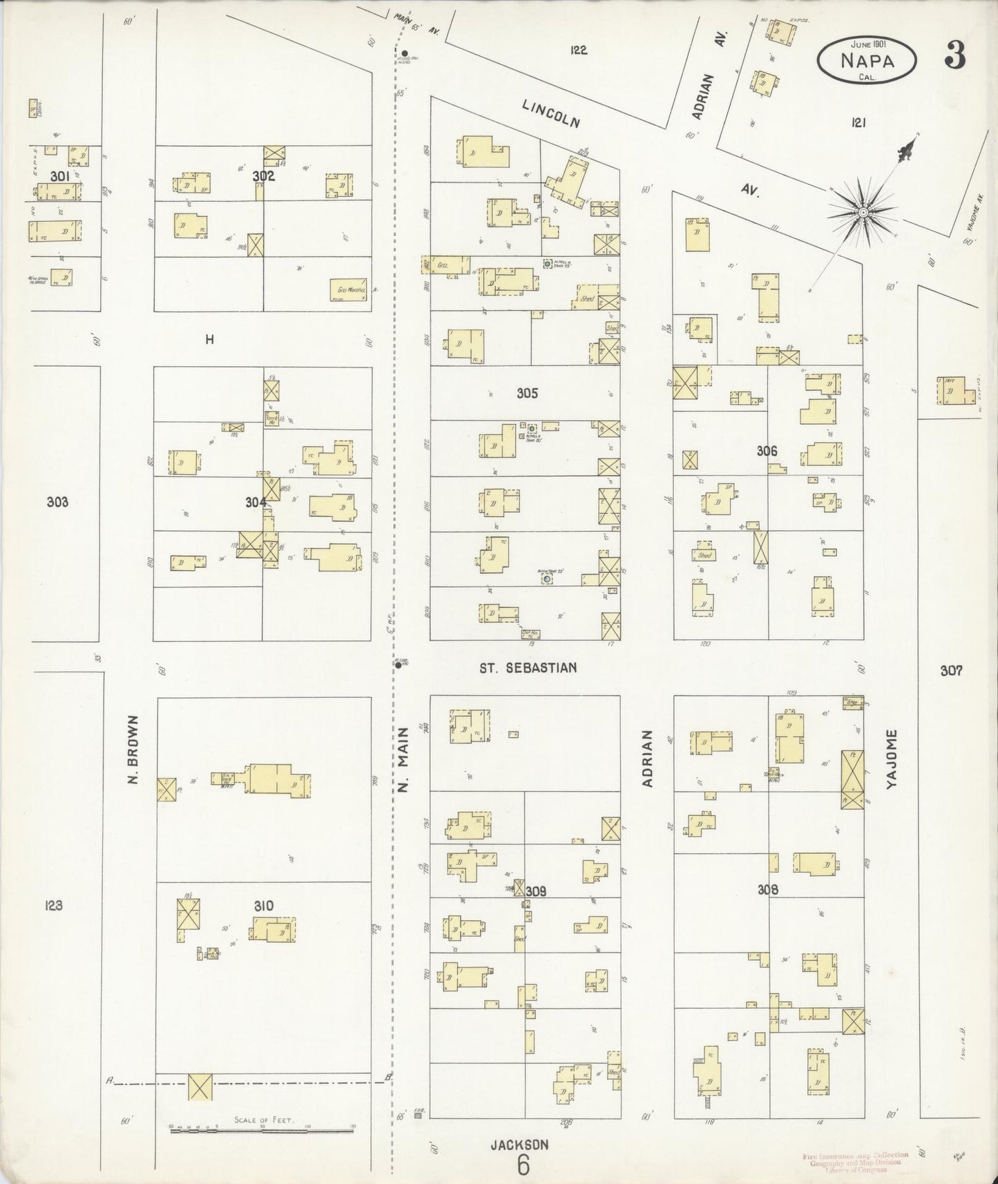 Sanborn Fire Insurance Map from Napa, Napa County, California (1901), Sheet #0003 - Complete Map Set gallery image, historic Sanborn map, vintage wall art, California California