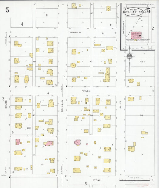 Sanborn Fire Insurance Map from Saint Charles, Winona County, Minnesota (1927), Sheet #0005 - Historic Sanborn Fire Insurance Map Print, vintage old map wall art, antique decor, genealogy gift, Minnesota Minnesota map