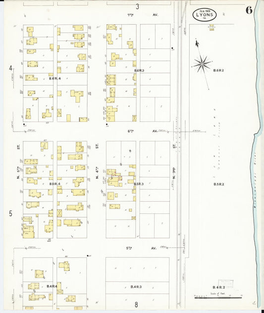 Sanborn Fire Insurance Map from Lyons, Clinton County, Iowa (1909), Sheet #0006 - Historic Sanborn Fire Insurance Map Print, vintage old map wall art
