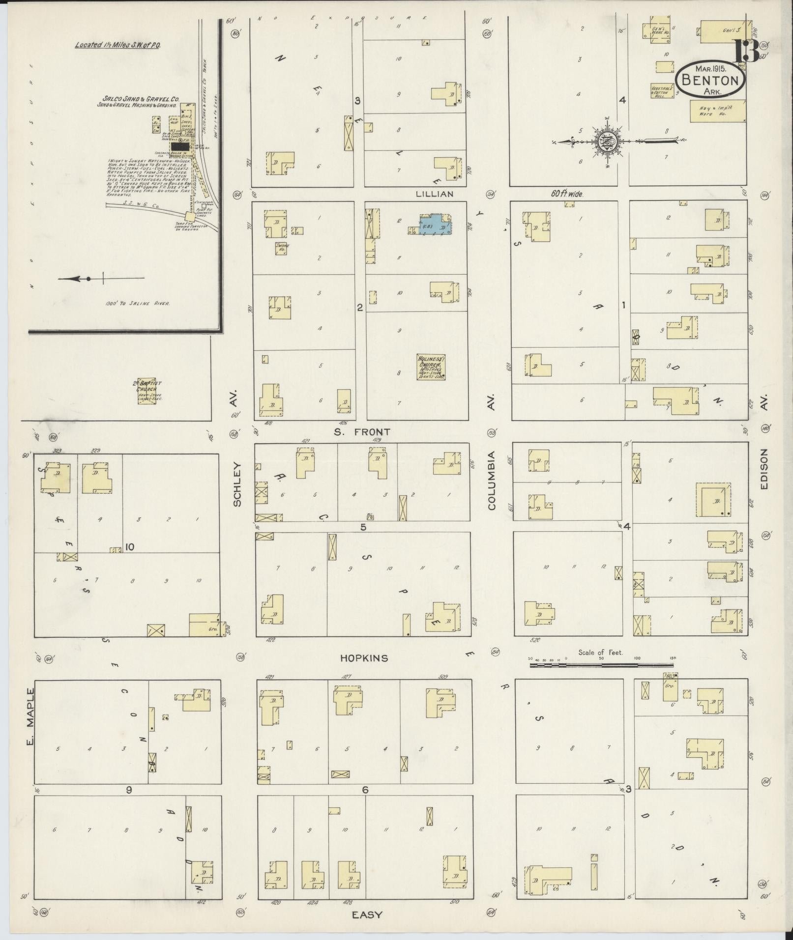 Sanborn Fire Insurance Map from Benton, Saline County, Arkansas (1915), Sheet #0013 - Complete Map Set gallery image, historic Sanborn map, vintage wall art, Arkansas Arkansas