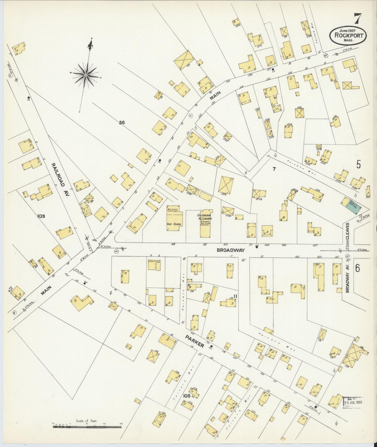 Sanborn Fire Insurance Map from Rockport, Essex County, Massachusetts (1907), Sheet #0007 - Complete Map Set gallery image, historic Sanborn map, vintage wall art, Massachusetts Massachusetts
