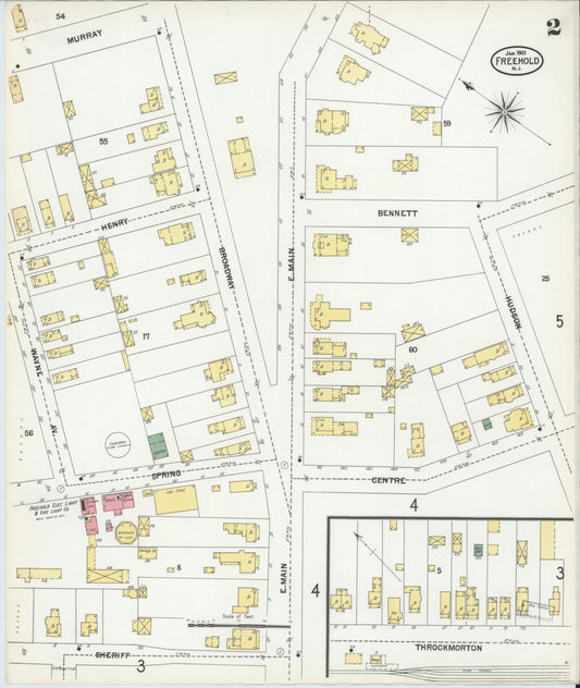Sanborn Fire Insurance Map from Freehold, Monmouth County, New Jersey (1901), Sheet #0002 - Historic Sanborn Fire Insurance Map Print, vintage old map wall art, antique decor, genealogy gift, New Jersey New Jersey map