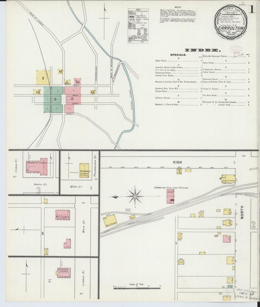 Sanborn Fire Insurance Map from Carrollton, Carroll County, Ohio (1895), Sheet #0001 - Complete Map Set gallery image, historic Sanborn map, vintage wall art, Ohio Ohio