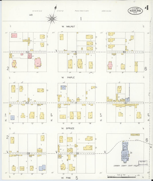 Sanborn Fire Insurance Map from Rawlins, Carbon County, Wyoming (1907), Sheet #0004 - Historic Sanborn Fire Insurance Map Print, vintage old map wall art, antique decor, genealogy gift, Wyoming Wyoming map