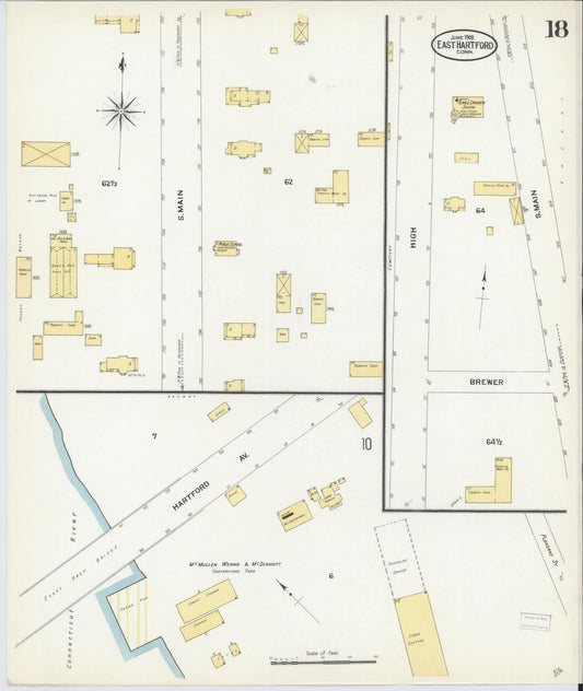 Sanborn Fire Insurance Map from East Hartford, Hartford County, Connecticut (1908), Sheet #0018 - Historic Sanborn Fire Insurance Map Print, vintage old map wall art, antique decor, genealogy gift, Connecticut Connecticut map