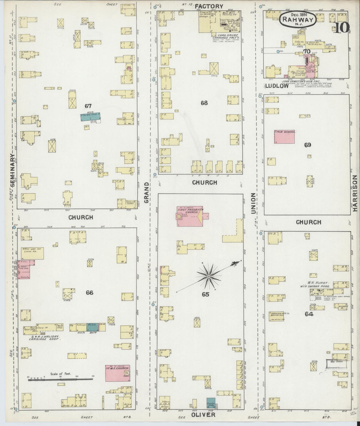 Sanborn Fire Insurance Map from Rahway, Union County, New Jersey (1891), Sheet #0010 - Complete Map Set gallery image, historic Sanborn map, vintage wall art, New Jersey New Jersey