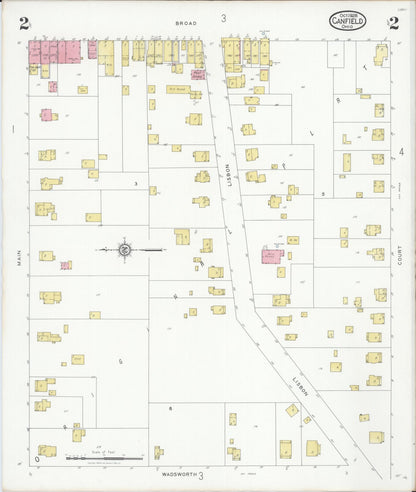 Sanborn Fire Insurance Map from Canfield, Mahoning County, Ohio (1928), Sheet #0002 - Historic Sanborn Fire Insurance Map Print, vintage old map wall art, antique decor, genealogy gift, Ohio Ohio map