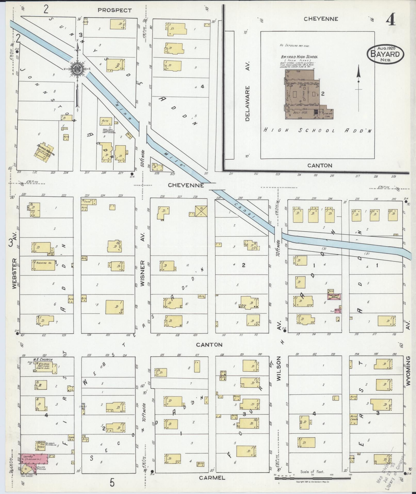 Sanborn Fire Insurance Map from Bayard, Morrill County, Nebraska (1920), Sheet #0004 - Historic Sanborn Fire Insurance Map Print, vintage old map wall art, antique decor, genealogy gift, Nebraska Nebraska map