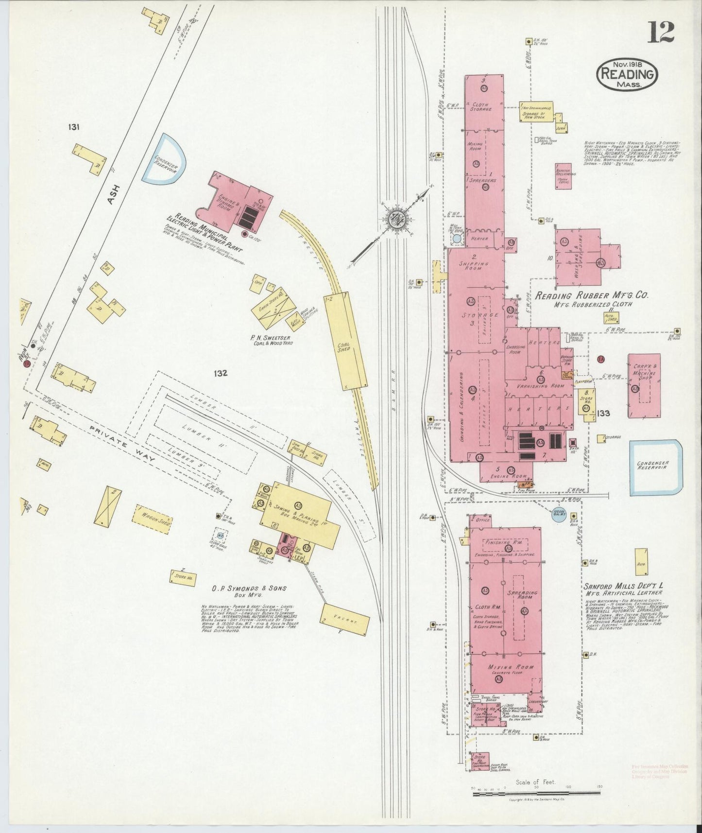 Sanborn Fire Insurance Map from Reading, Middlesex County, Massachusetts (1918), Sheet #0012 - Complete Map Set gallery image, historic Sanborn map, vintage wall art, Massachusetts Massachusetts