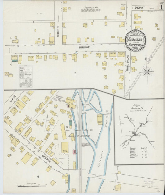 Sanborn Fire Insurance Map from Scranton Suburbs, Lackawanna County, Pennsylvania (1893), Sheet #0001 - Historic Sanborn Fire Insurance Map Print, vintage old map wall art, antique decor, genealogy gift, Pennsylvania Pennsylvania map