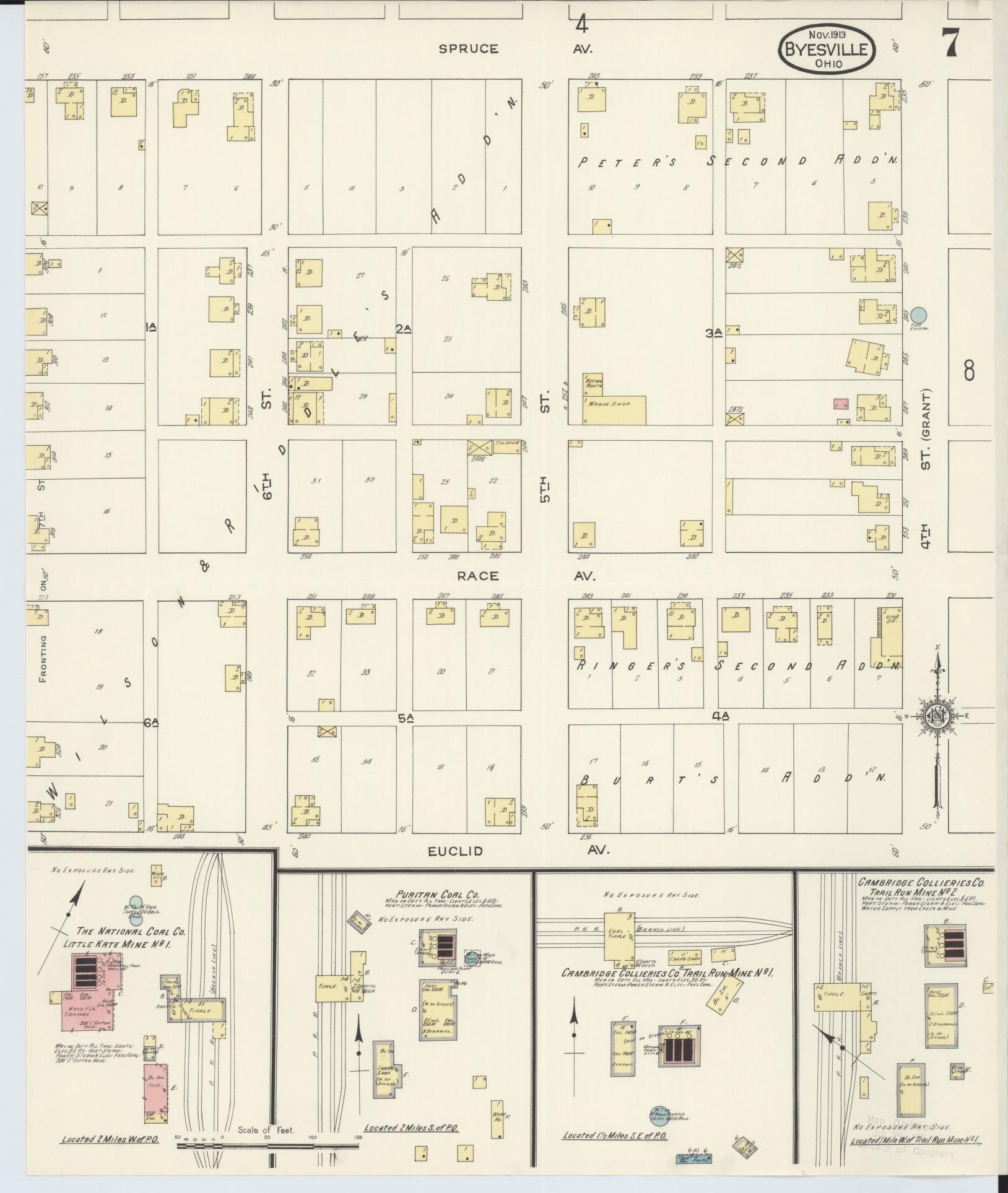 Sanborn Fire Insurance Map from Byesville, Guernsey County, Ohio (1913), Sheet #0007 - Historic Sanborn Fire Insurance Map Print, vintage old map wall art, antique decor, genealogy gift, Ohio Ohio map