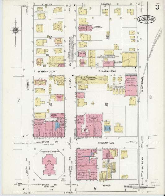 Sanborn Fire Insurance Map from La Grange, Troup County, Georgia (1921), Sheet #0003 - Historic Sanborn Fire Insurance Map Print, vintage old map wall art, antique decor, genealogy gift, Georgia Georgia map