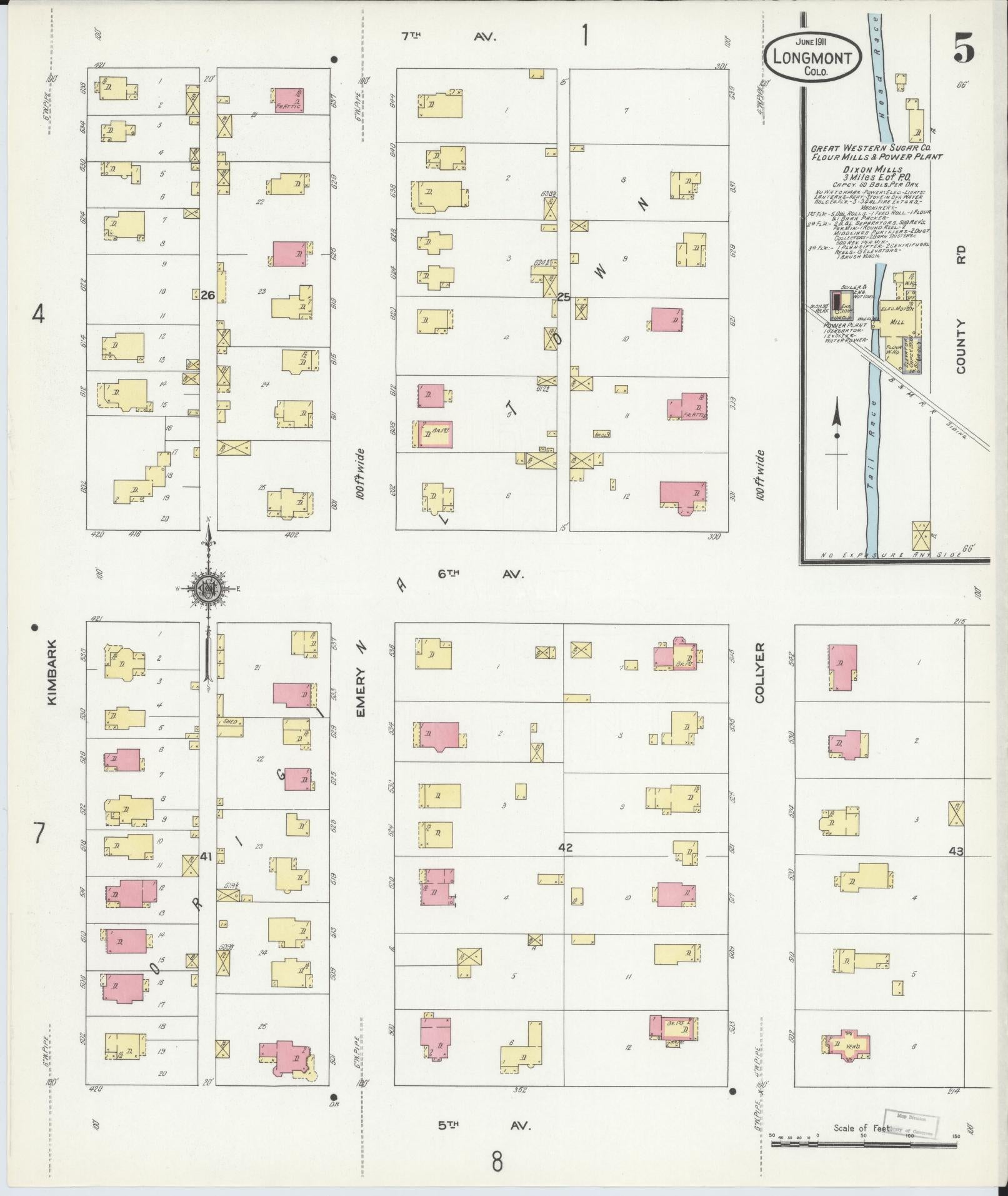 Sanborn Fire Insurance Map from Longmont, Boulder County, Colorado (1911), Sheet #0005 - Historic Sanborn Fire Insurance Map Print, vintage old map wall art, antique decor, genealogy gift, Colorado Colorado map