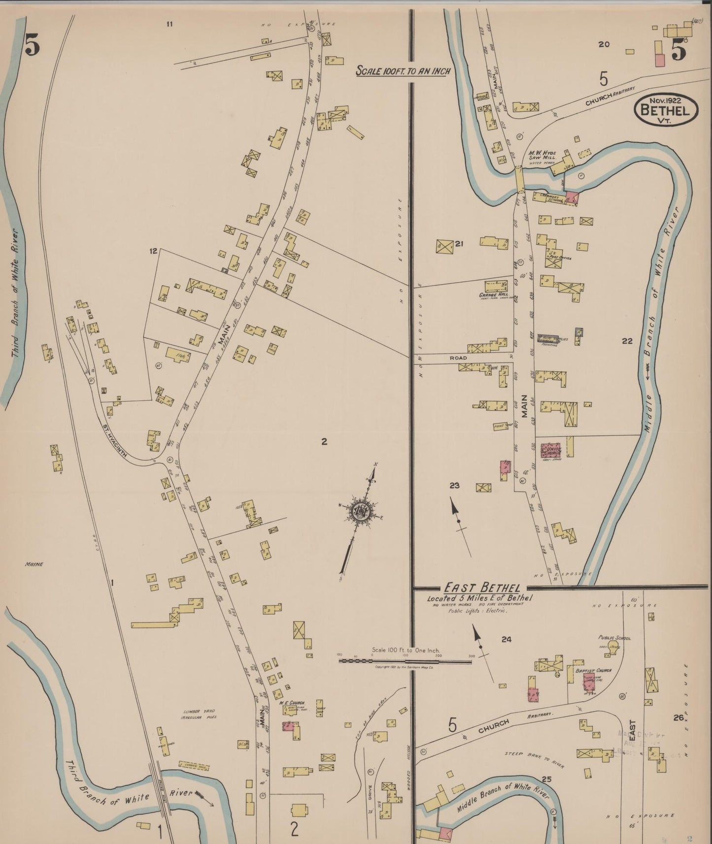Sanborn Fire Insurance Map from Bethel, Windsor County, Vermont (1922), Sheet #0005 - Complete Map Set gallery image, historic Sanborn map, vintage wall art, Vermont Vermont