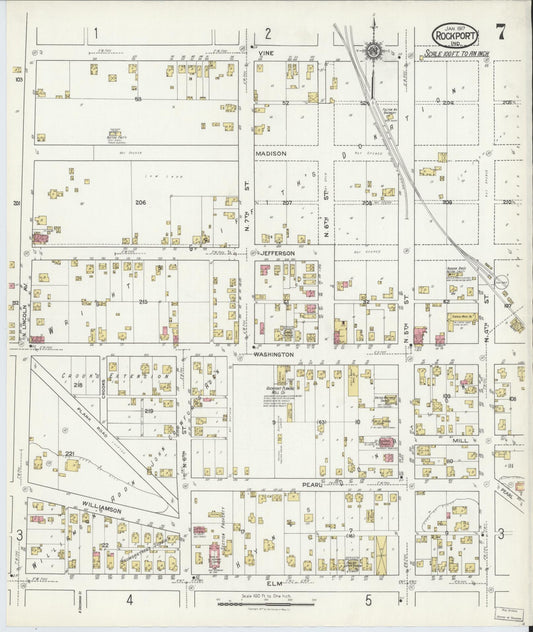 Sanborn Fire Insurance Map from Rockport, Spencer County, Indiana (1917), Sheet #0007 - Historic Sanborn Fire Insurance Map Print, vintage old map wall art, antique decor, genealogy gift, Indiana Indiana map