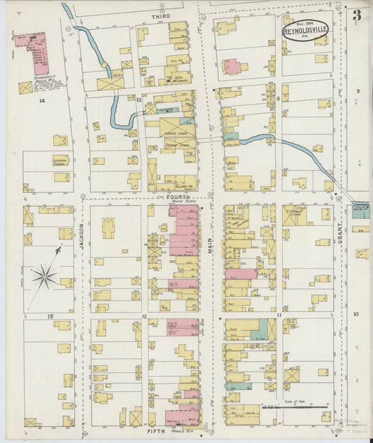 Sanborn Fire Insurance Map from Reynoldsville, Jefferson County, Pennsylvania (1894), Sheet #0003 - Historic Sanborn Fire Insurance Map Print, vintage old map wall art, antique decor, genealogy gift, Pennsylvania Pennsylvania map