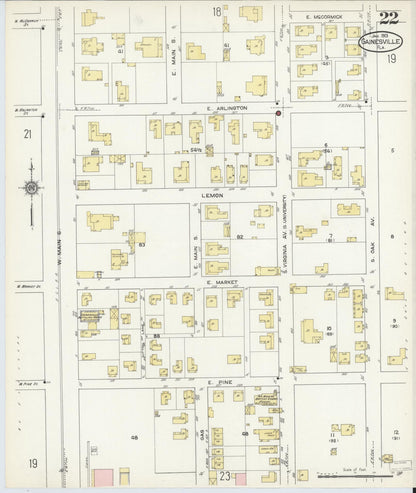 Sanborn Fire Insurance Map from Gainesville, Alachua County, Florida (1913), Sheet #0022 - Complete Map Set gallery image, historic Sanborn map, vintage wall art, Florida Florida