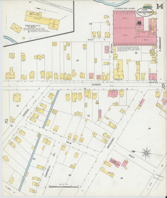 Sanborn Fire Insurance Map from Hackensack, Bergen County, New Jersey (1902), Sheet #0014 - Historic Sanborn Fire Insurance Map Print, vintage old map wall art, antique decor, genealogy gift, New Jersey New Jersey map