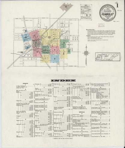 Sanborn Fire Insurance Map from Humboldt, Gibson County, Tennessee (1915), Sheet #0001 - Complete Map Set gallery image, historic Sanborn map, vintage wall art, Tennessee Tennessee