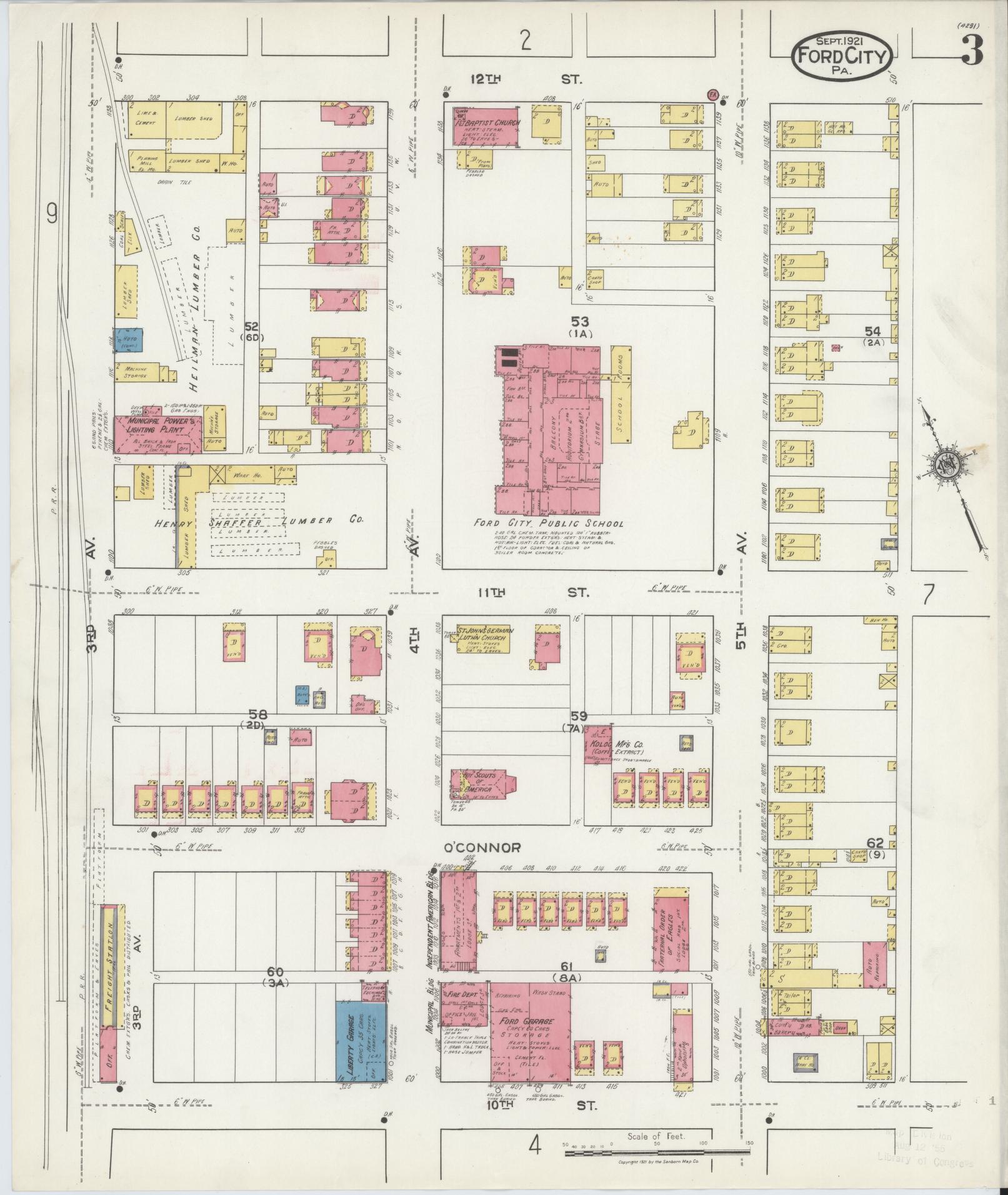 Sanborn Fire Insurance Map from Ford City, Armstrong County, Pennsylvania (1921), Sheet #0003 - Historic Sanborn Fire Insurance Map Print, vintage old map wall art, antique decor, genealogy gift, Pennsylvania Pennsylvania map